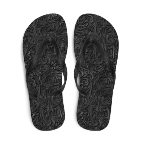 3D Black Ornament Pattern Flip-Flops