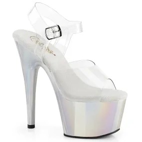 7 Inch Heel ADORE-708LQ Clear Liquid Silver Holo