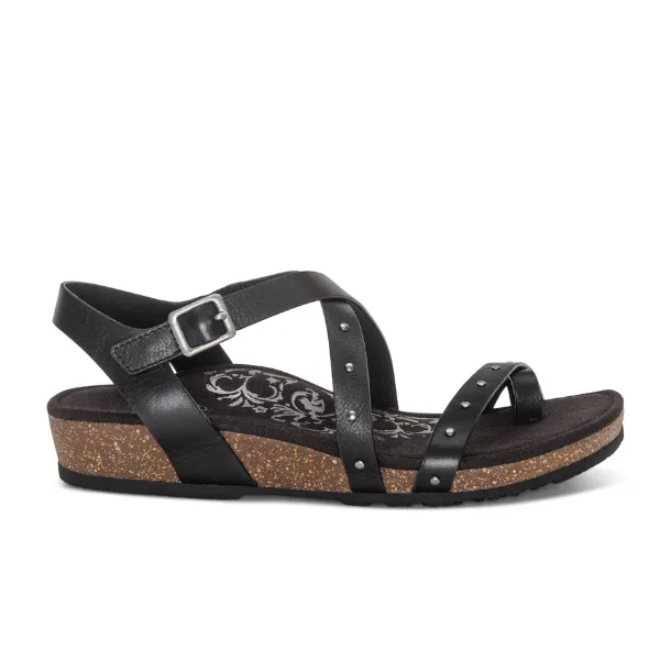 Aetrex Women's Lauren Adjustable Cross Band Sandal Black