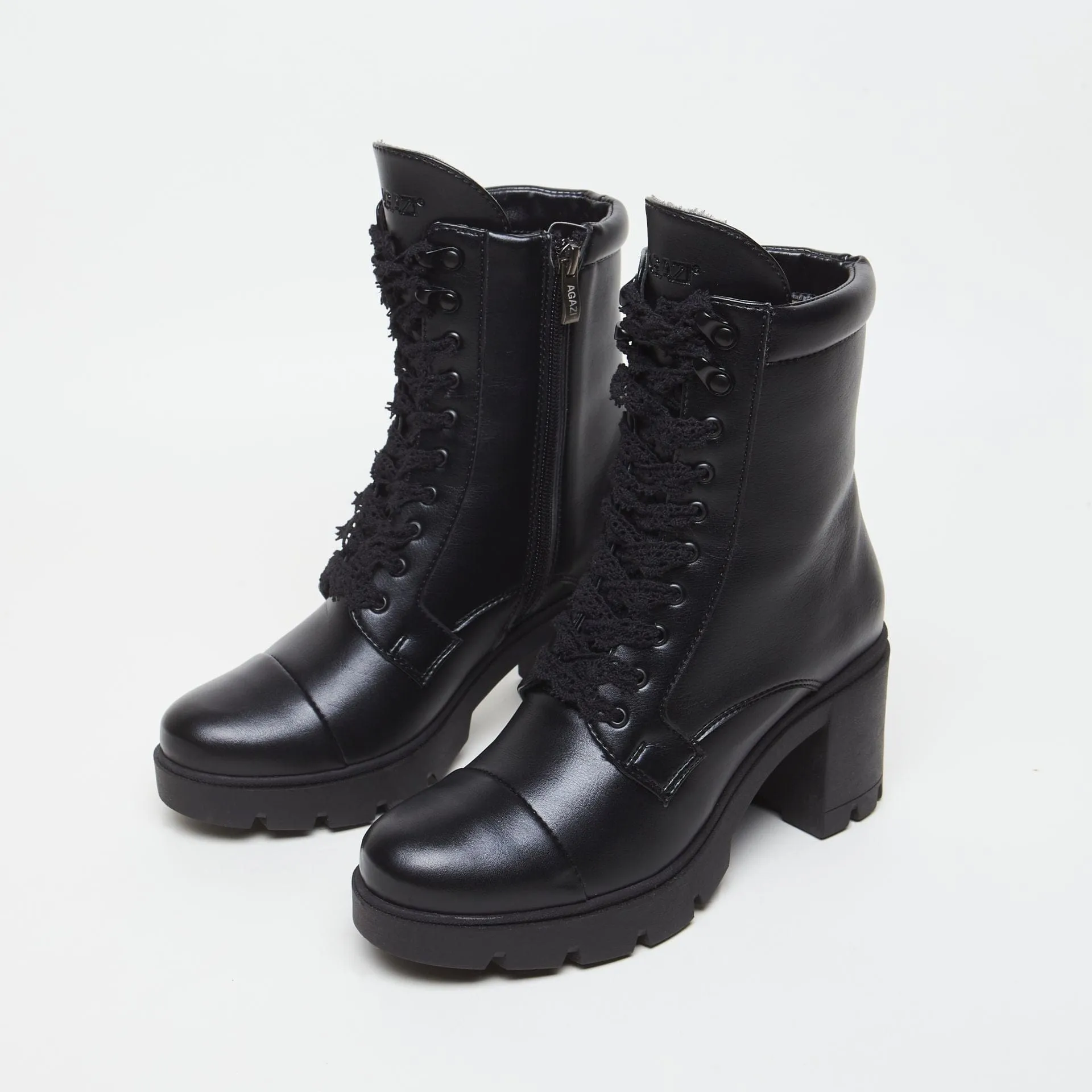 Aga Vegan Leather Lace-up Boots | Black