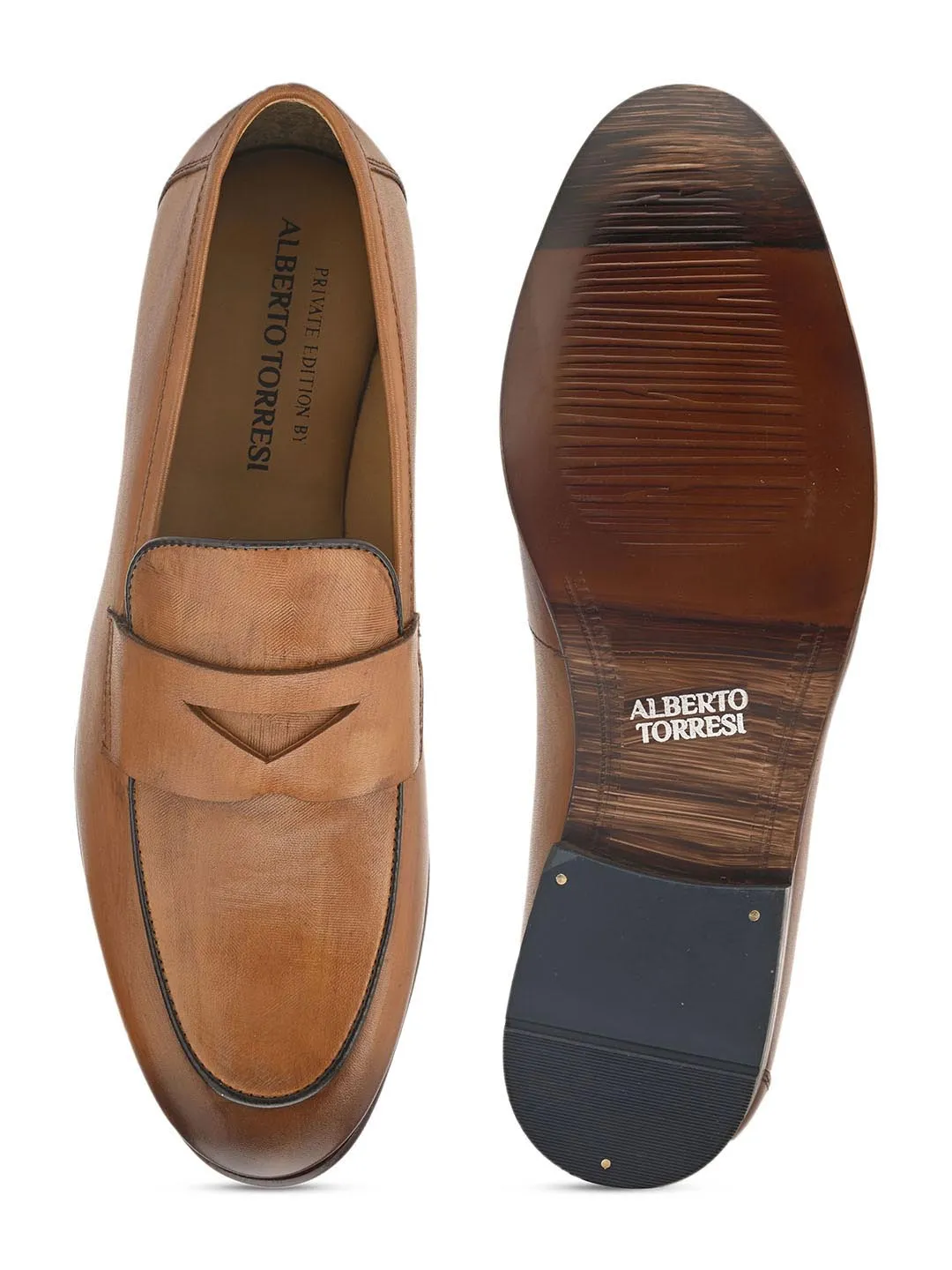 Alberto Torresi Genuine Leather Tan Loafers For Men