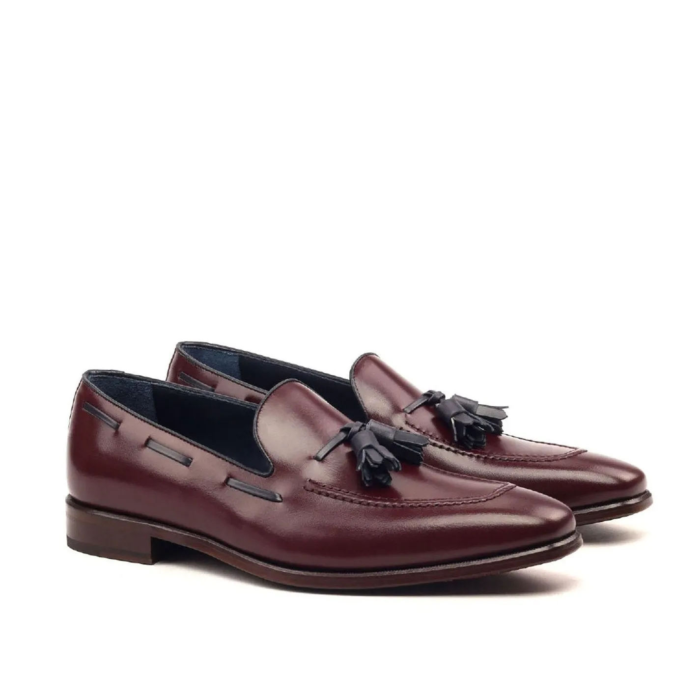 Ambrogio Bespoke Custom Men's Shoes Burgundy Calf-Skin Leather Tassels Loafers (AMB2146)