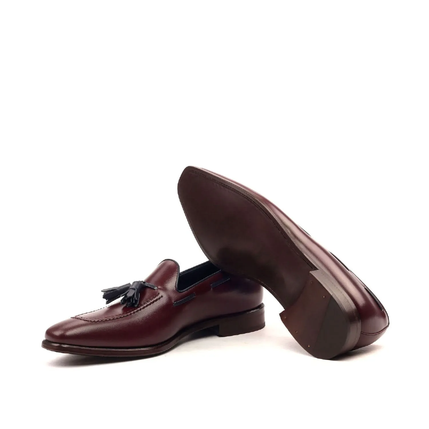 Ambrogio Bespoke Custom Men's Shoes Burgundy Calf-Skin Leather Tassels Loafers (AMB2146)