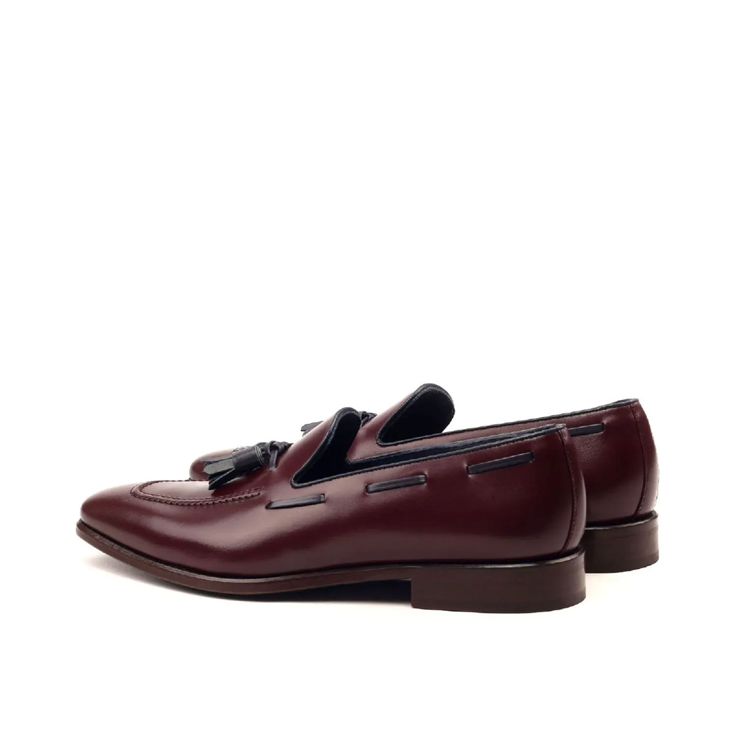 Ambrogio Bespoke Custom Men's Shoes Burgundy Calf-Skin Leather Tassels Loafers (AMB2146)