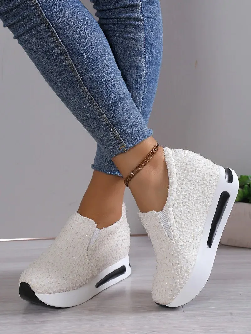 Ashore Shop Elevated Inner Casual Sneakers Women Thick Soles Single Shoes Shallow Cut Round Toe Single Shoes