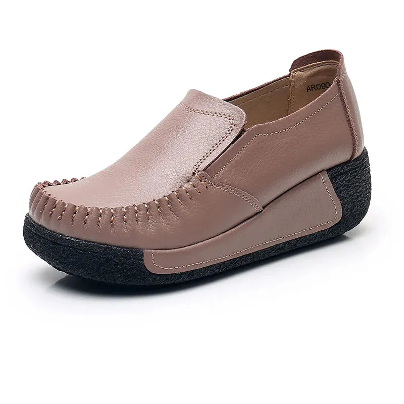 Ashore Shop Women Flats Female Mother Genuin Leather Shoes Platform Slip On Moccasins Loafers