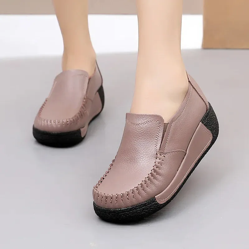 Ashore Shop Women Flats Female Mother Genuin Leather Shoes Platform Slip On Moccasins Loafers