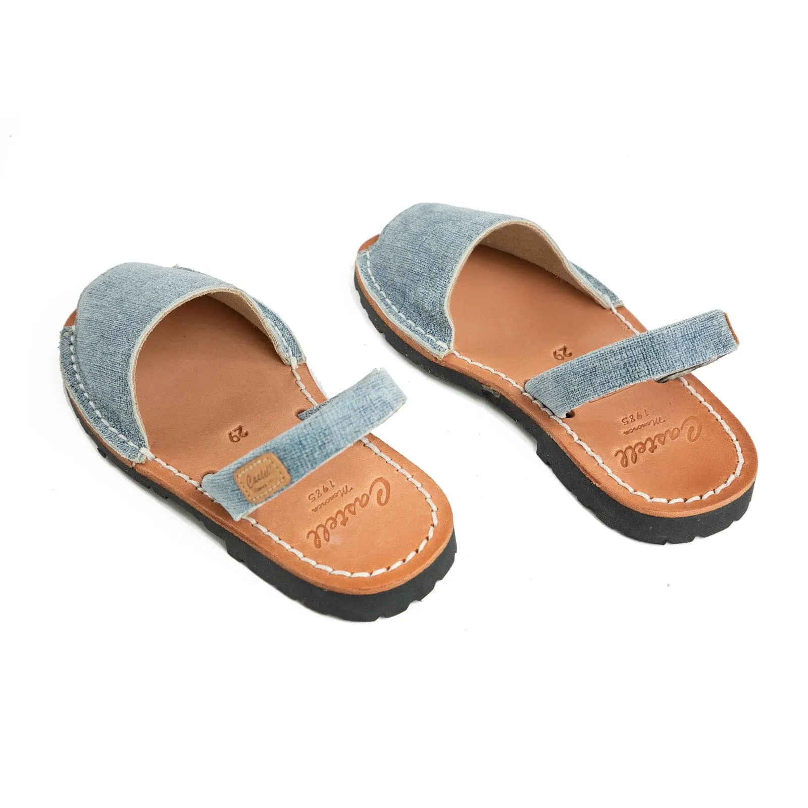 Basic Open Toe Leather Menorcan Sandal For Kids - Iker 1097 Denim