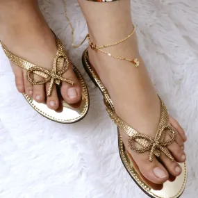 Bow Rhinestone Flat Soft Slipper