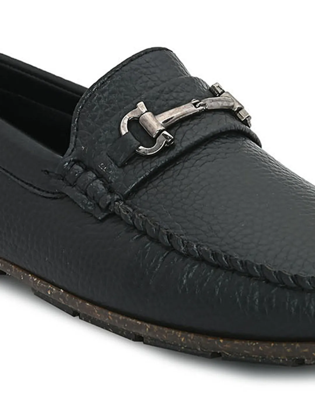 Buckle Embellished Black Loafers