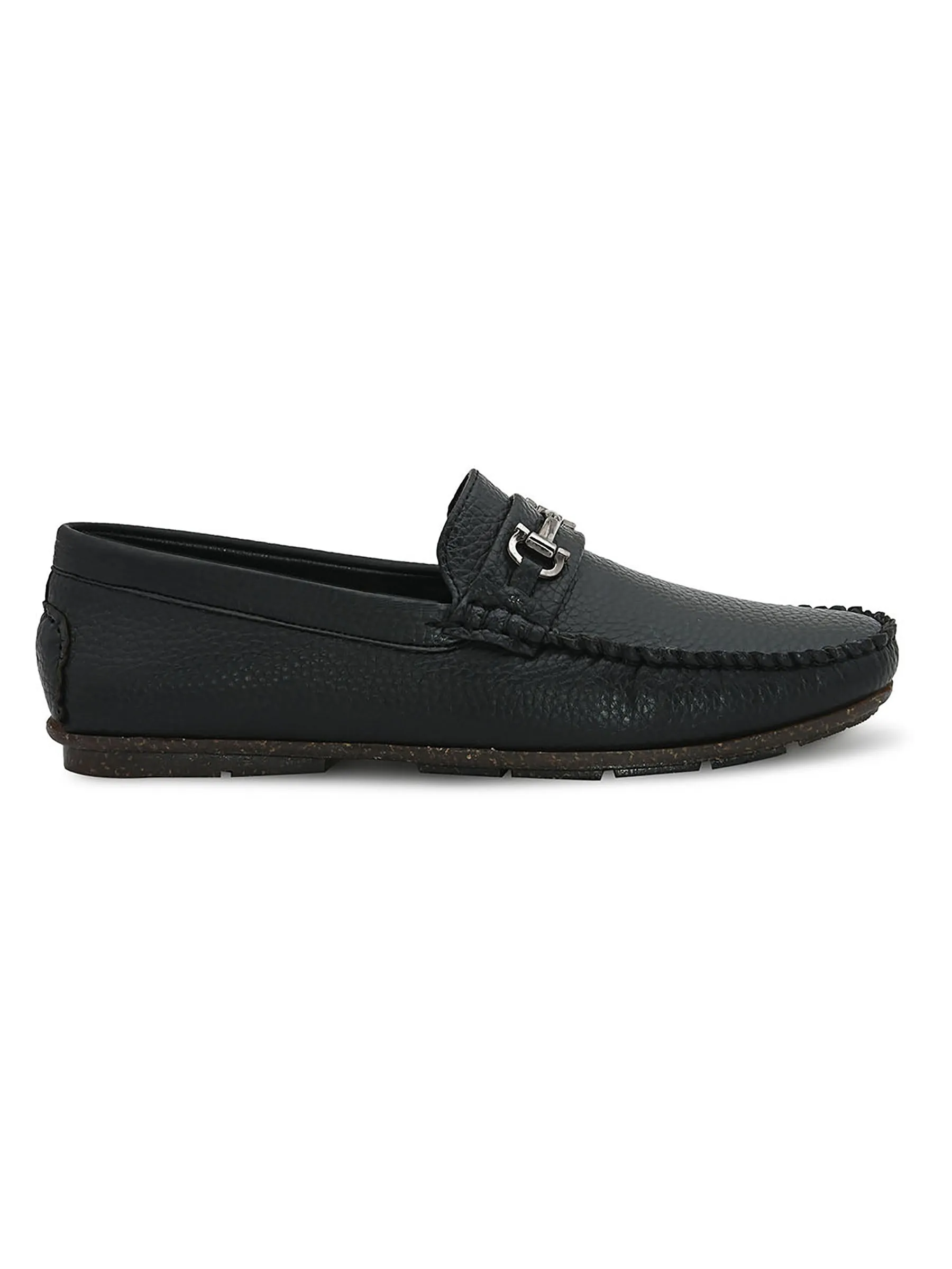 Buckle Embellished Black Loafers