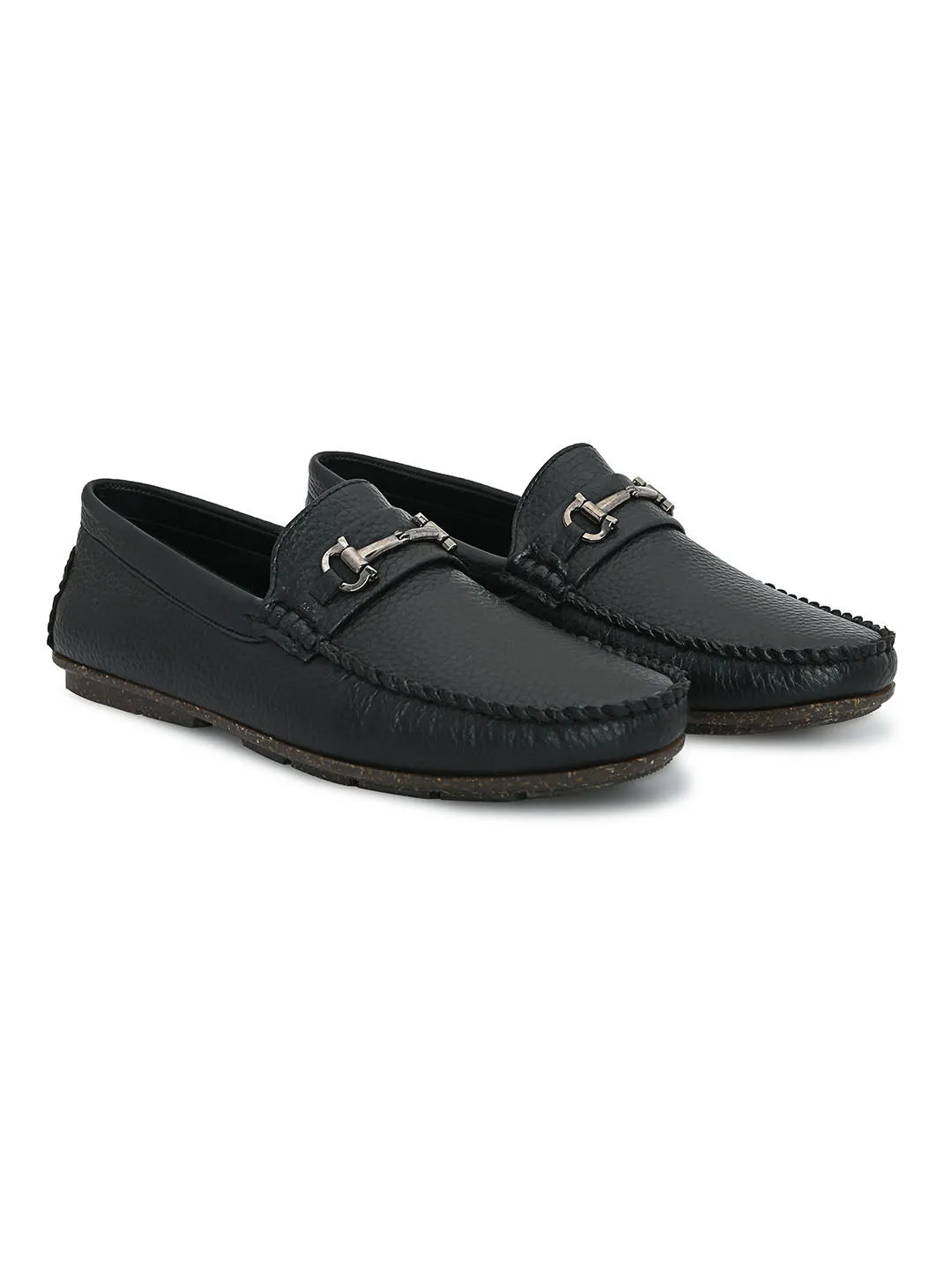 Buckle Embellished Black Loafers