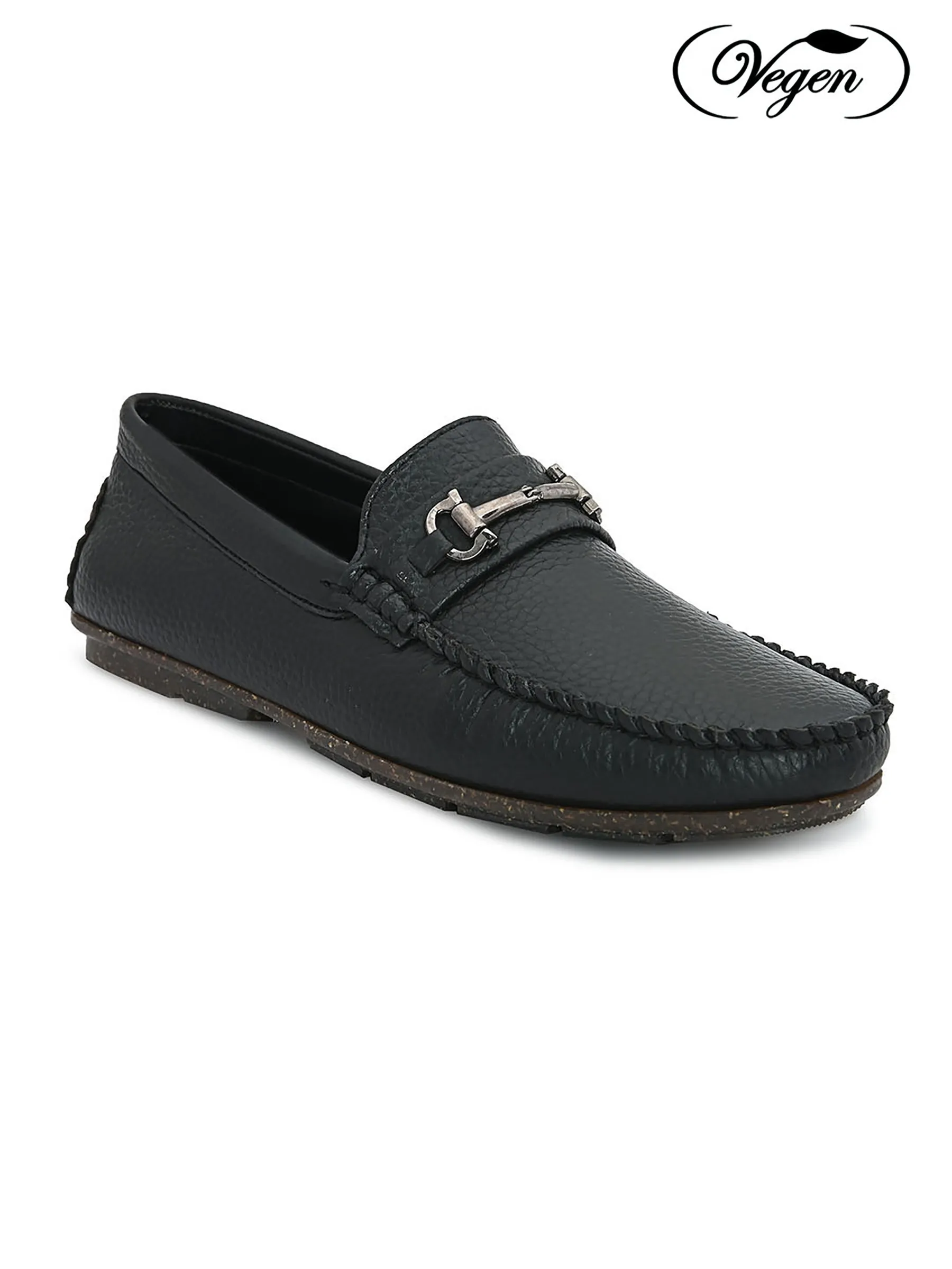 Buckle Embellished Black Loafers