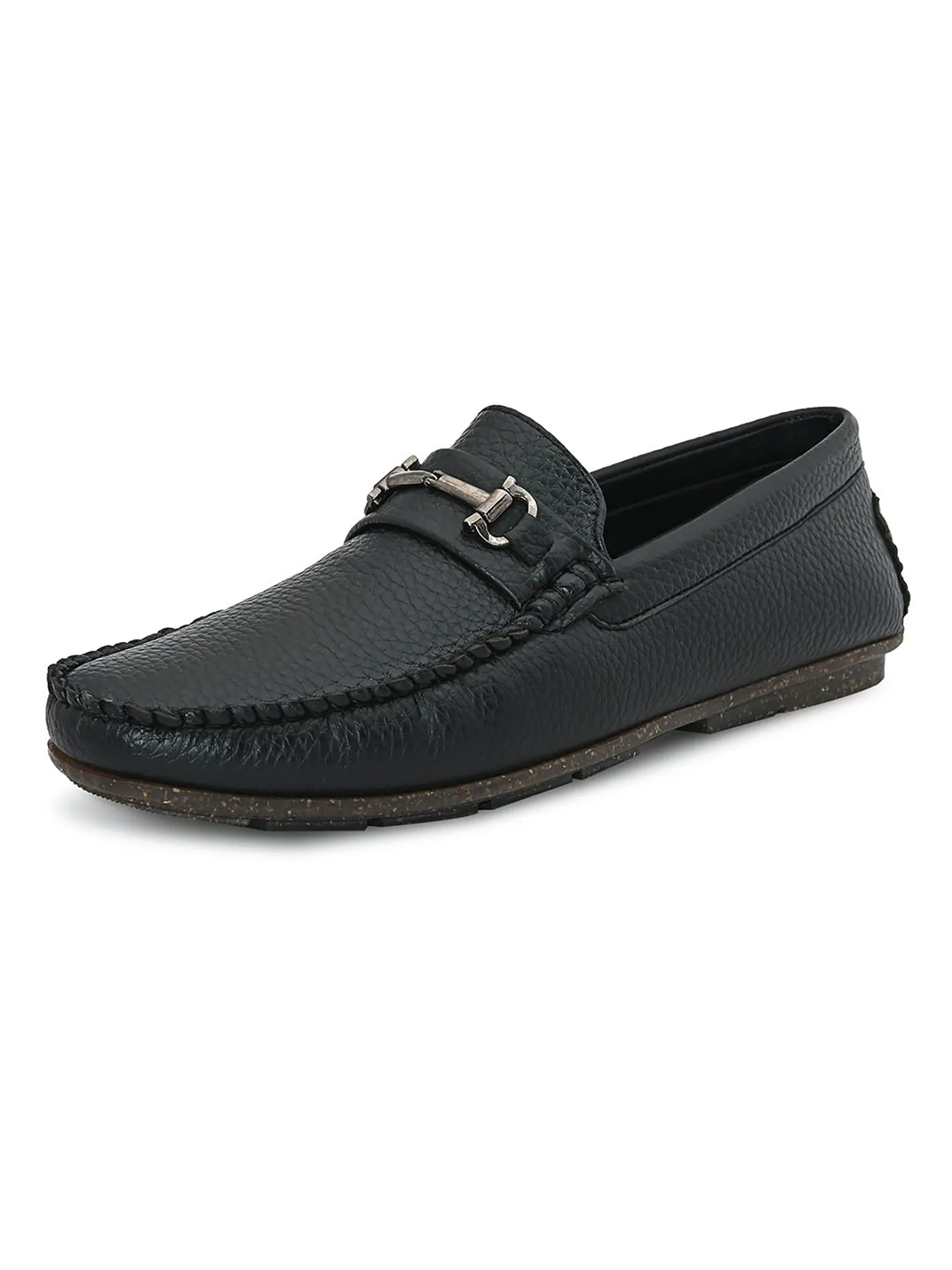 Buckle Embellished Black Loafers