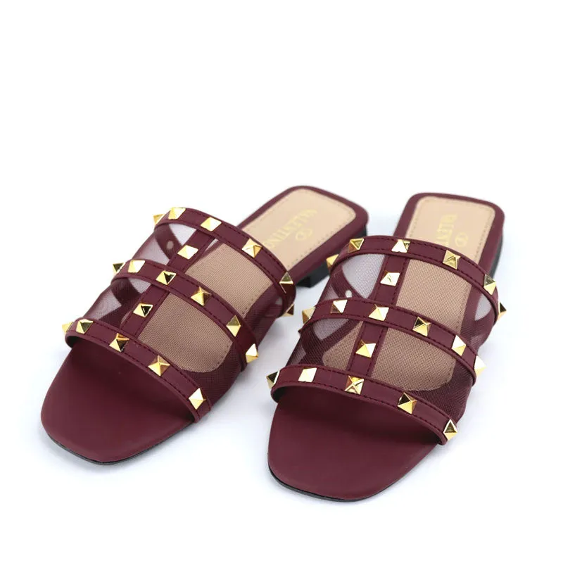 Causal Studded Open-Toe Flat Slipper Slides