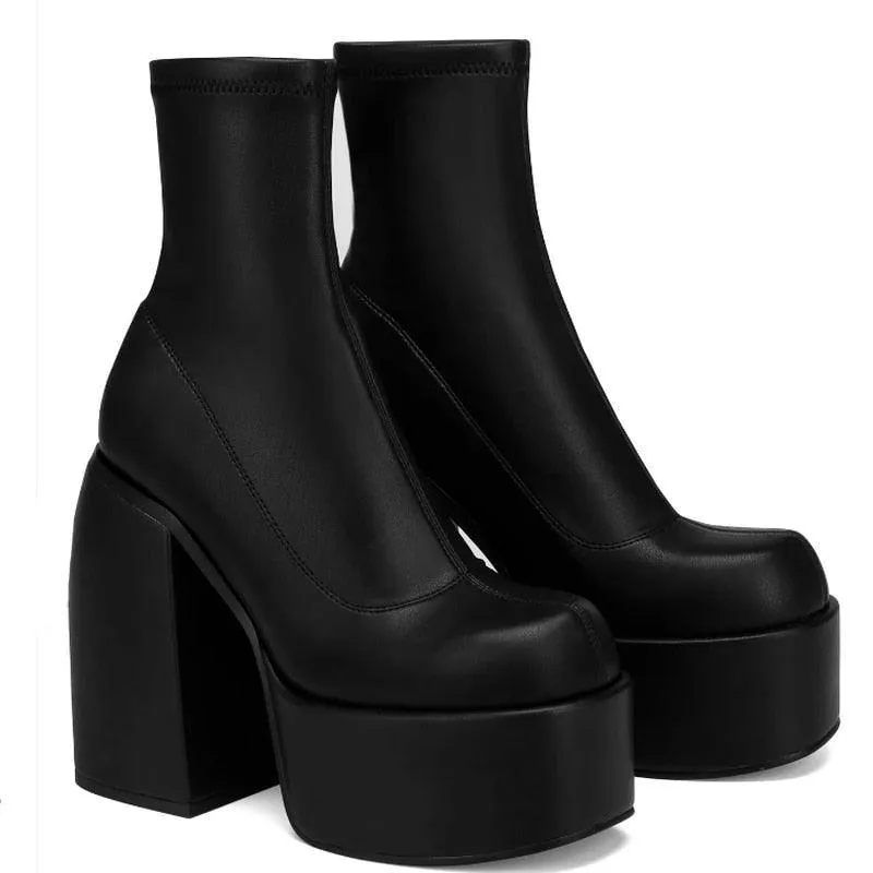 Chunky Black Block Platform Boots