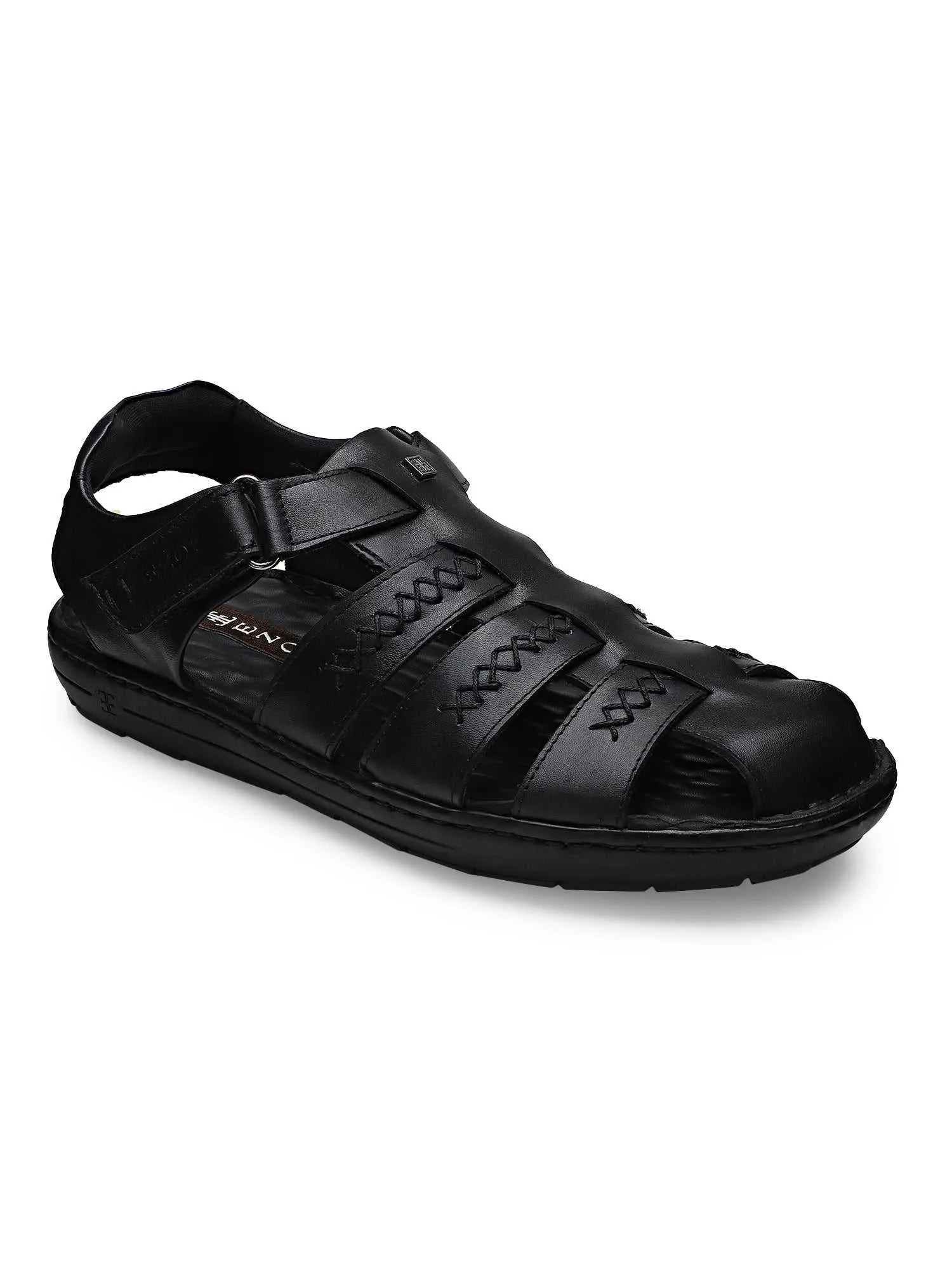 Ezok Men Black Leather Sandal 2302