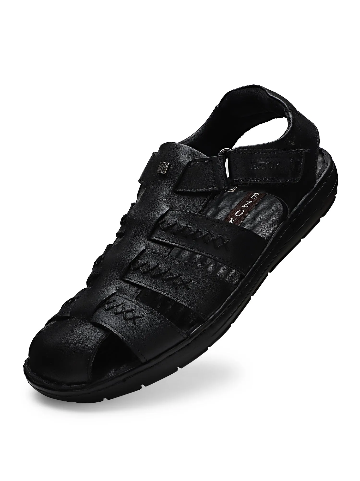 Ezok Men Black Leather Sandal 2302