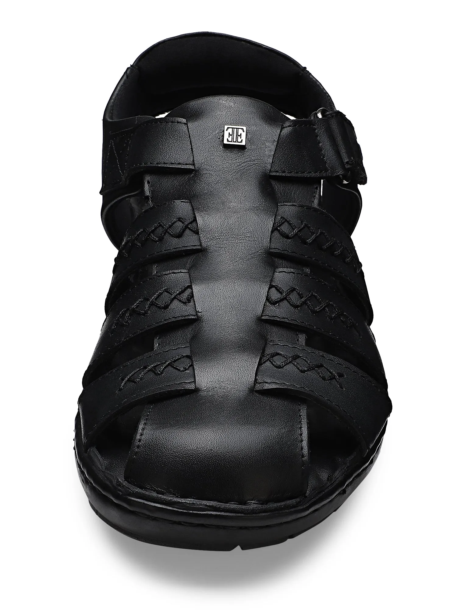 Ezok Men Black Leather Sandal 2302