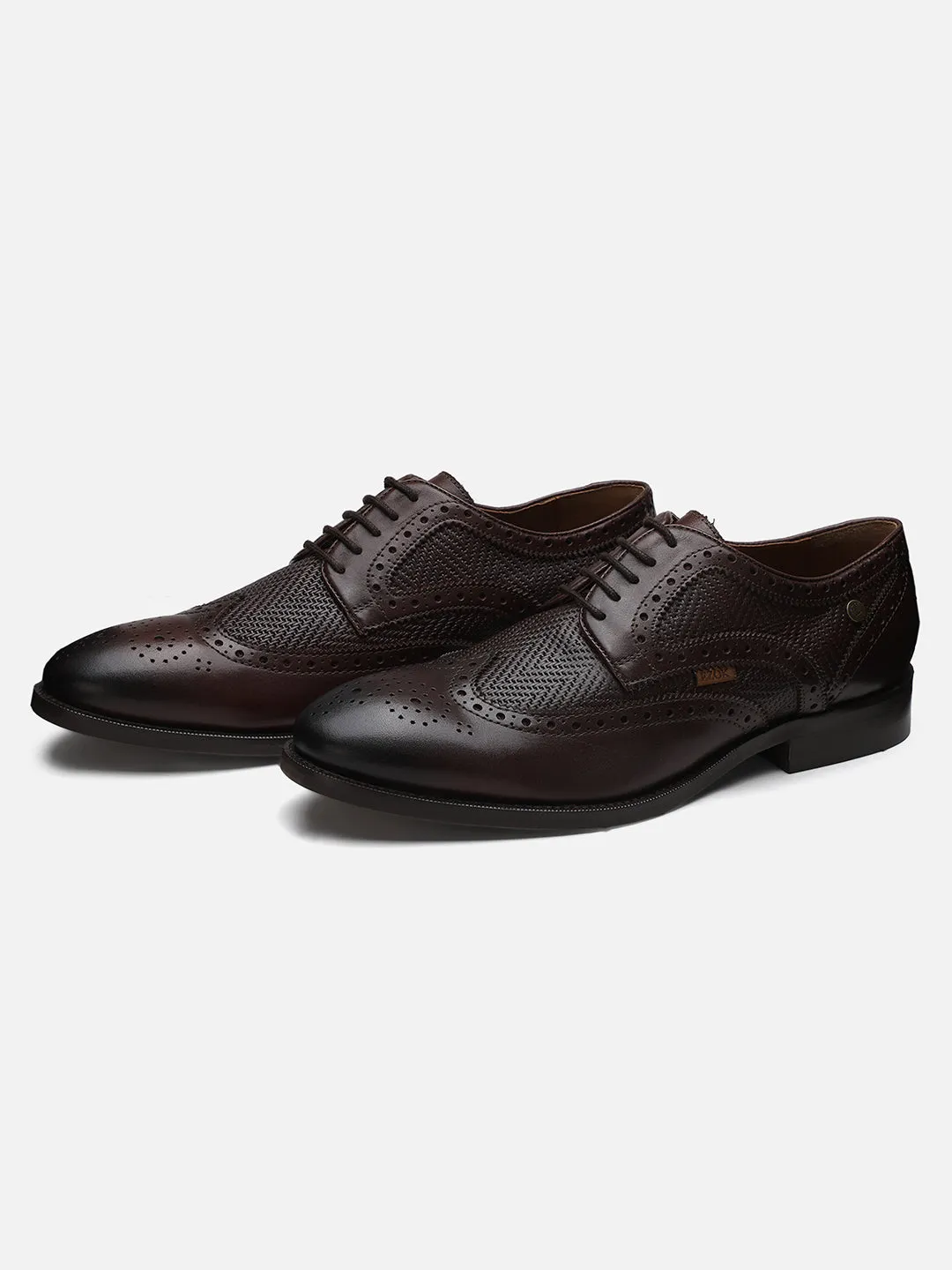 Ezok Men Dark Brown Perforated Leather Shoes