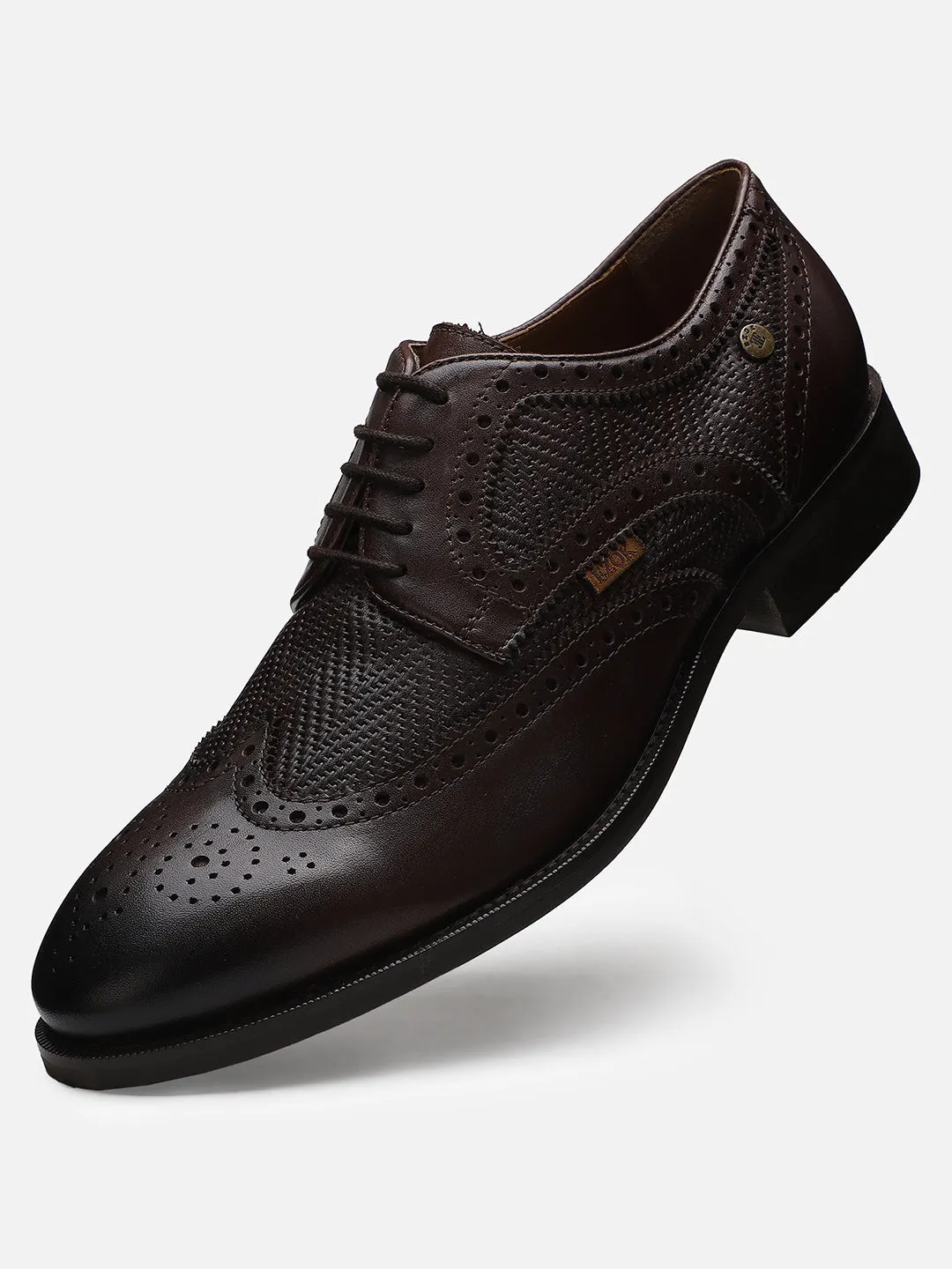 Ezok Men Dark Brown Perforated Leather Shoes