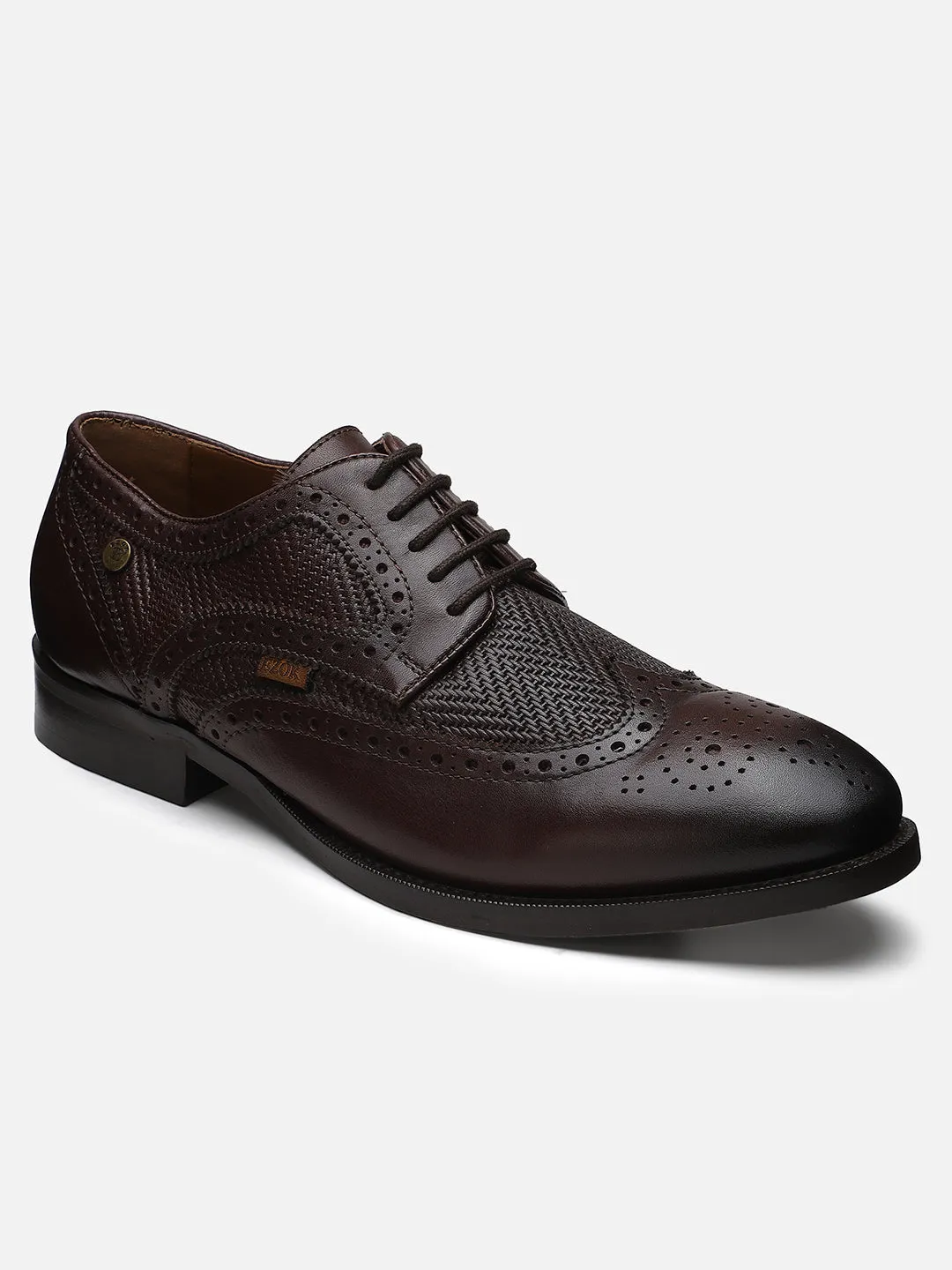 Ezok Men Dark Brown Perforated Leather Shoes