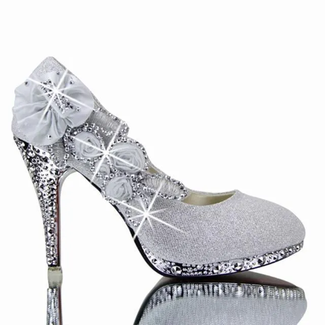 Floral Glitter Wedding Pumps Shoes