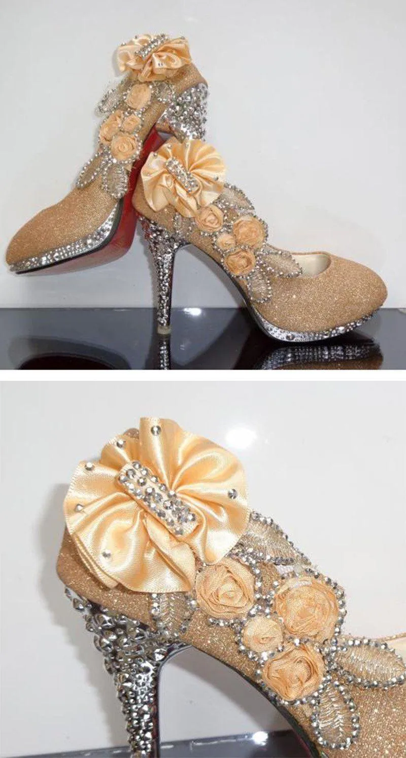 Floral Glitter Wedding Pumps Shoes