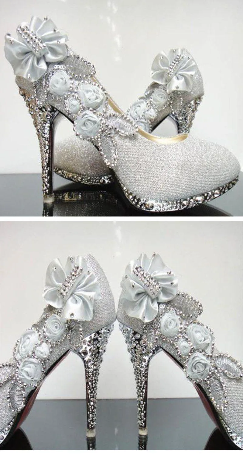 Floral Glitter Wedding Pumps Shoes