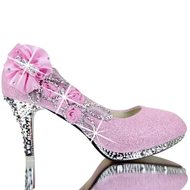 Floral Glitter Wedding Pumps Shoes