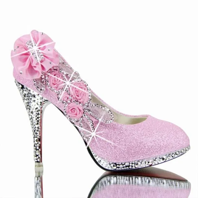 Floral Glitter Wedding Pumps Shoes