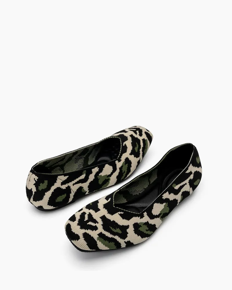 Green Leopard Pattern Ballet Flats