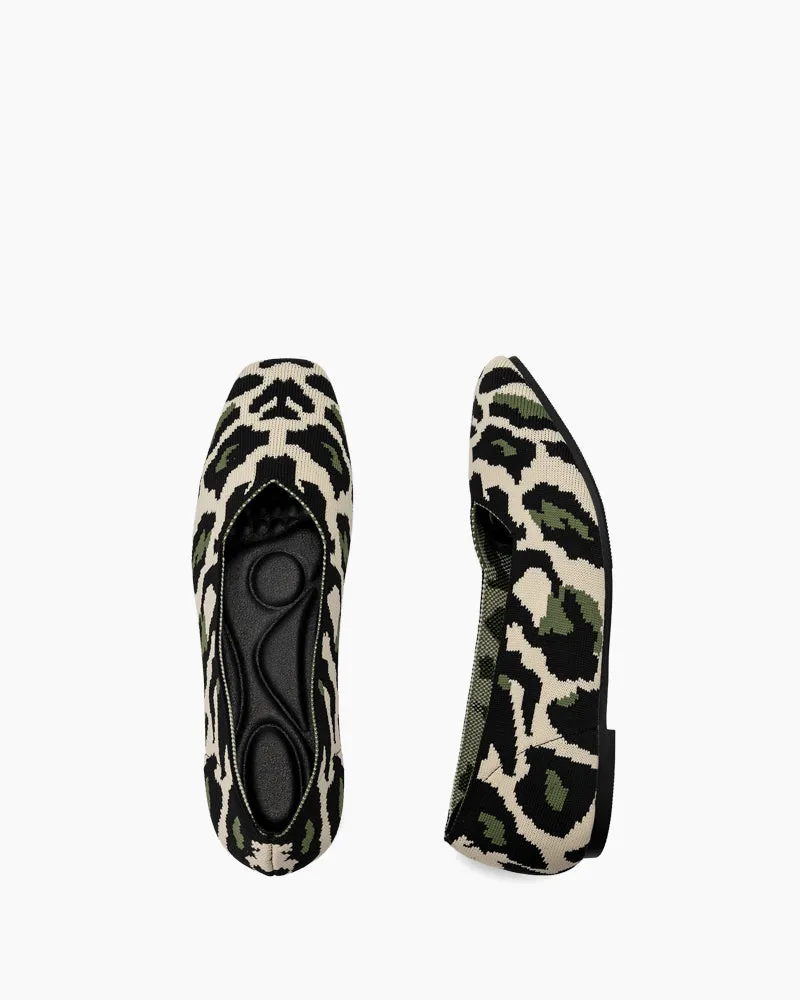 Green Leopard Pattern Ballet Flats