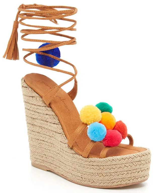 'Holi' Pom Pom Wrap Wedge Sandals