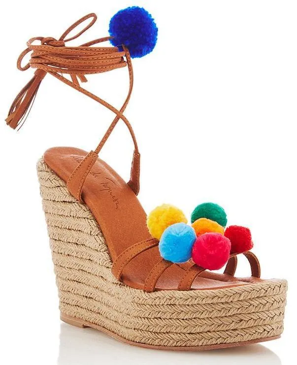 'Holi' Pom Pom Wrap Wedge Sandals