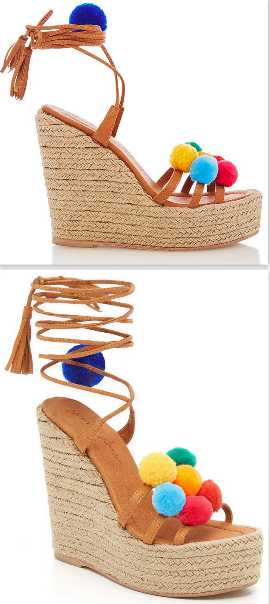 'Holi' Pom Pom Wrap Wedge Sandals