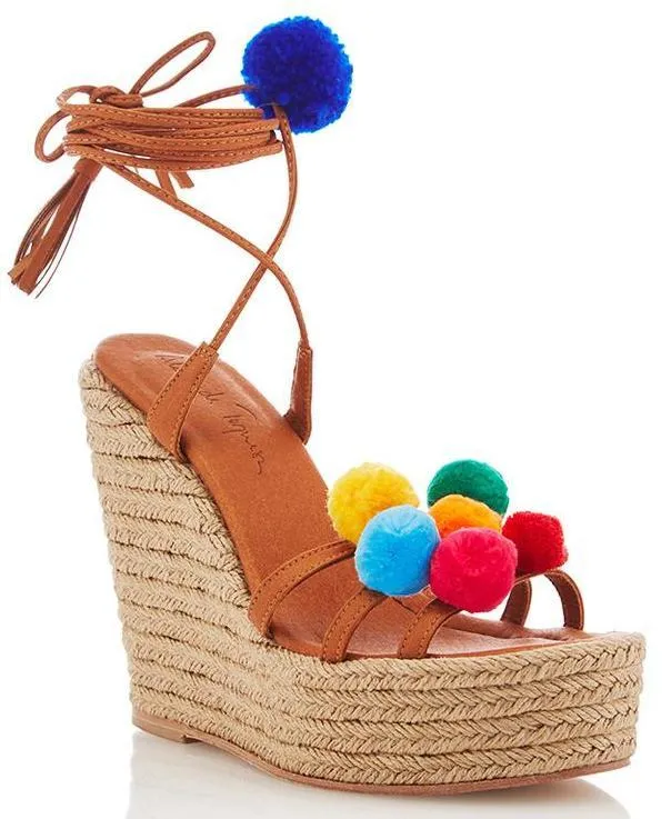 'Holi' Pom Pom Wrap Wedge Sandals