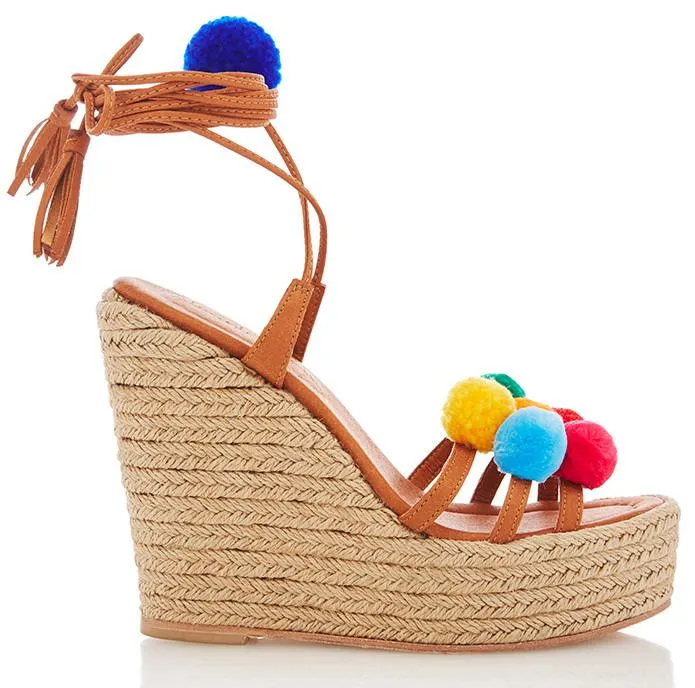 'Holi' Pom Pom Wrap Wedge Sandals