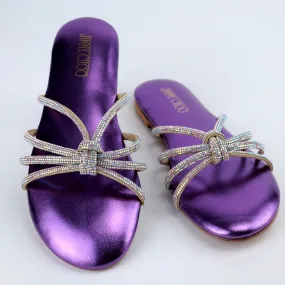 JC Sleek Stylish Rhinestone Knot Strap Flat Slipper