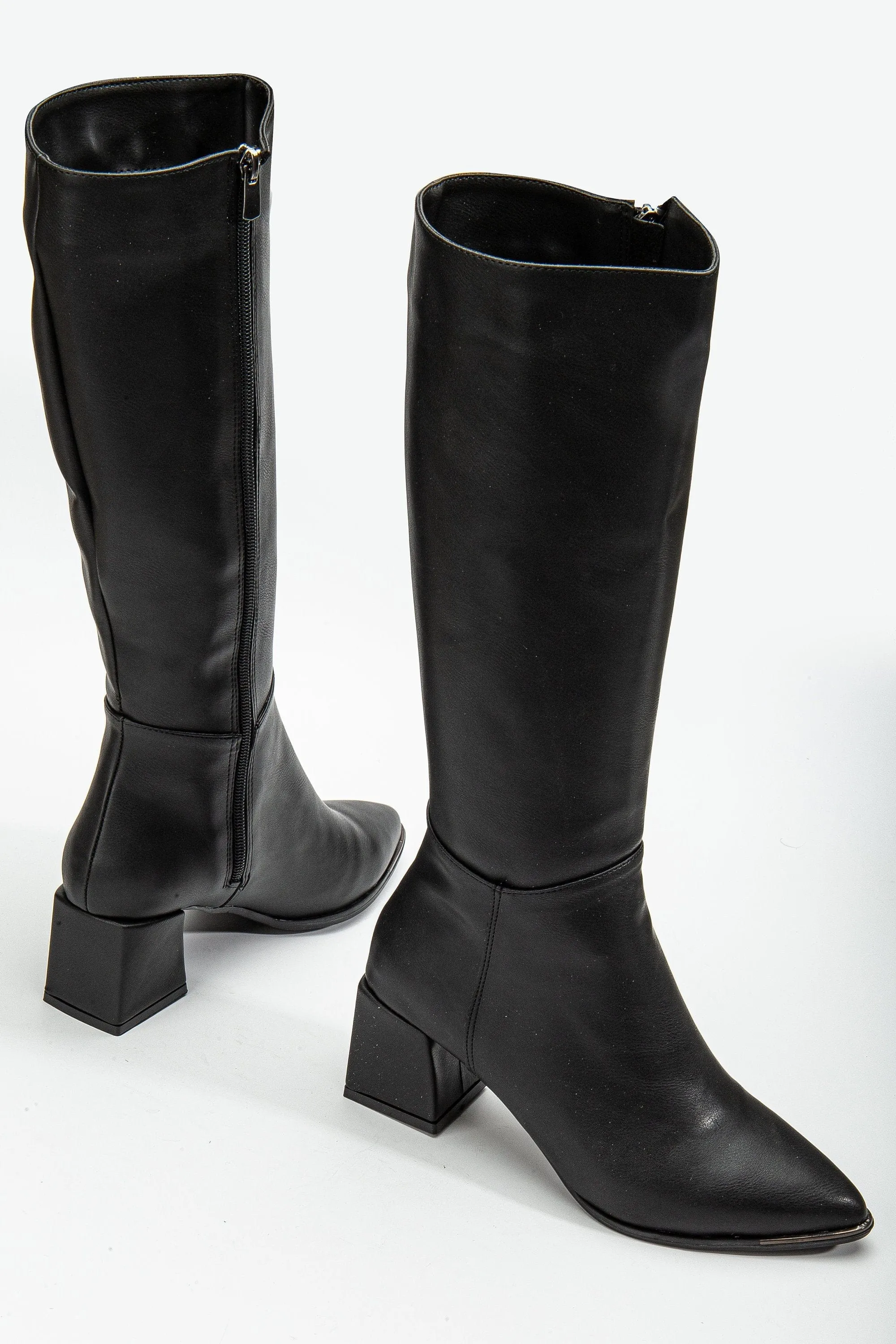 Lizette Vegan Leather Knee High Boots | Black