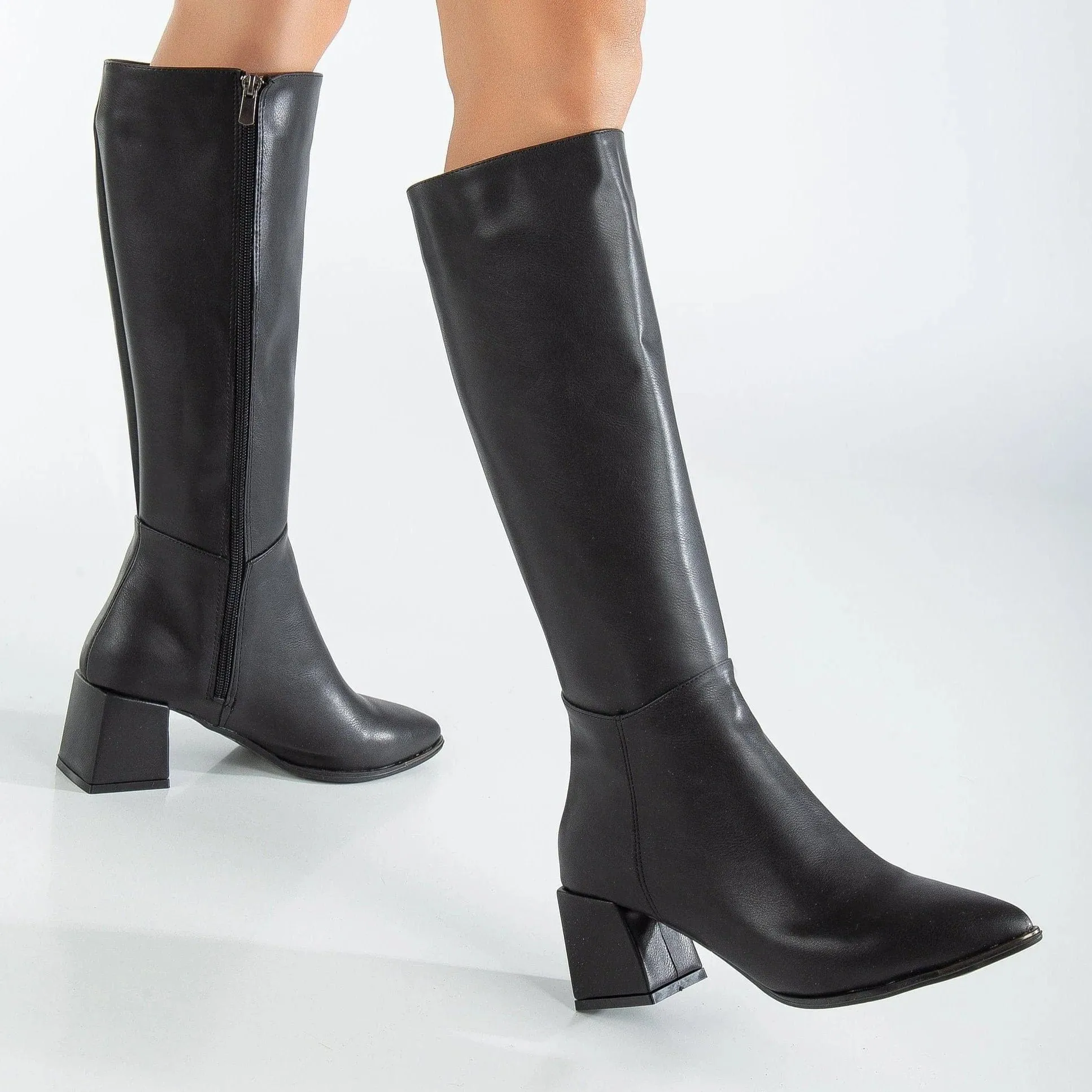 Lizette Vegan Leather Knee High Boots | Black