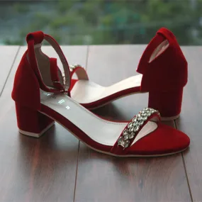 Maroon Block Heel Sandal for women