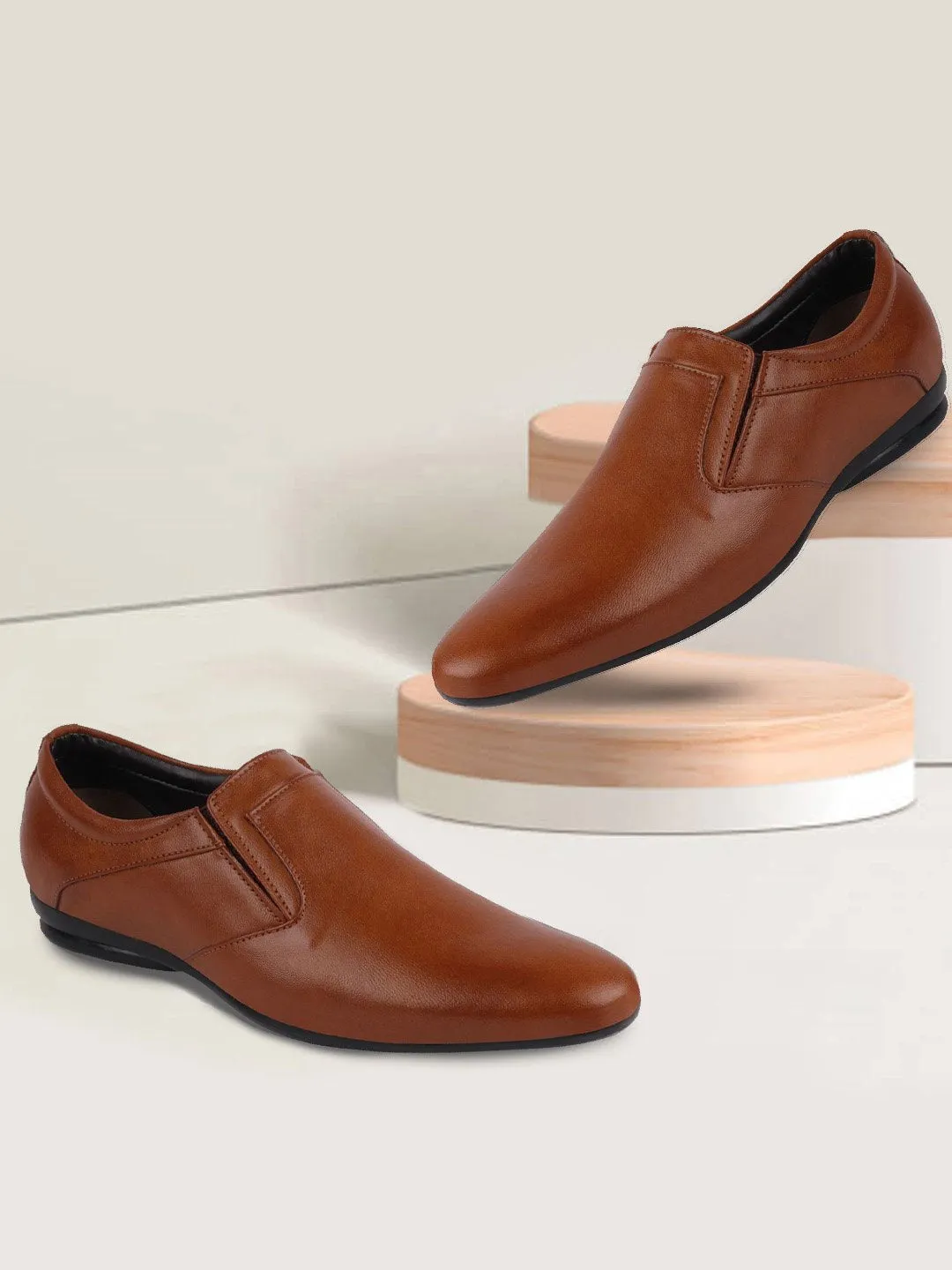 Men Tan Formal Slip-On Shoes