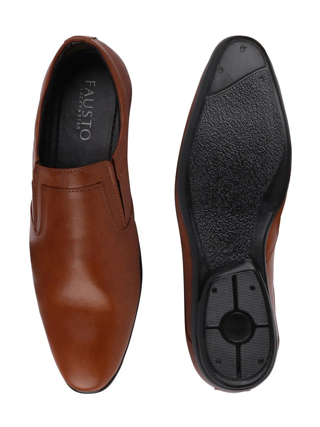 Men Tan Formal Slip-On Shoes