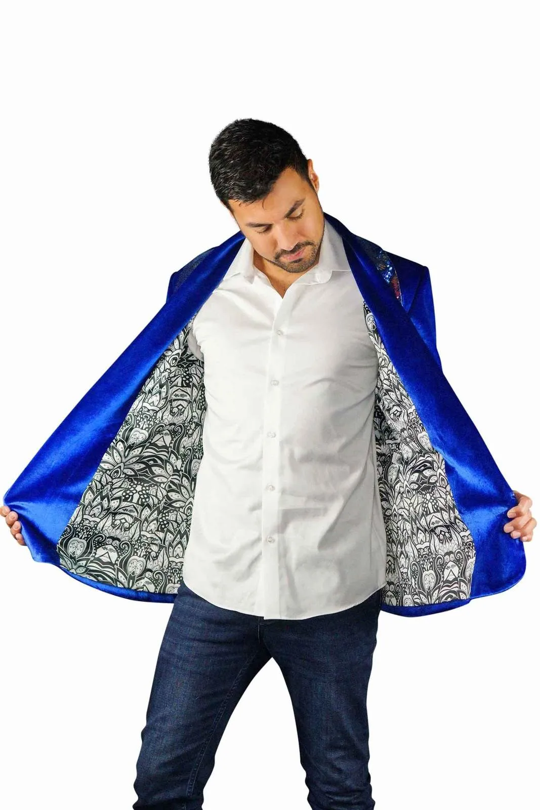 Mens Blue Velvet Smoking Jacket