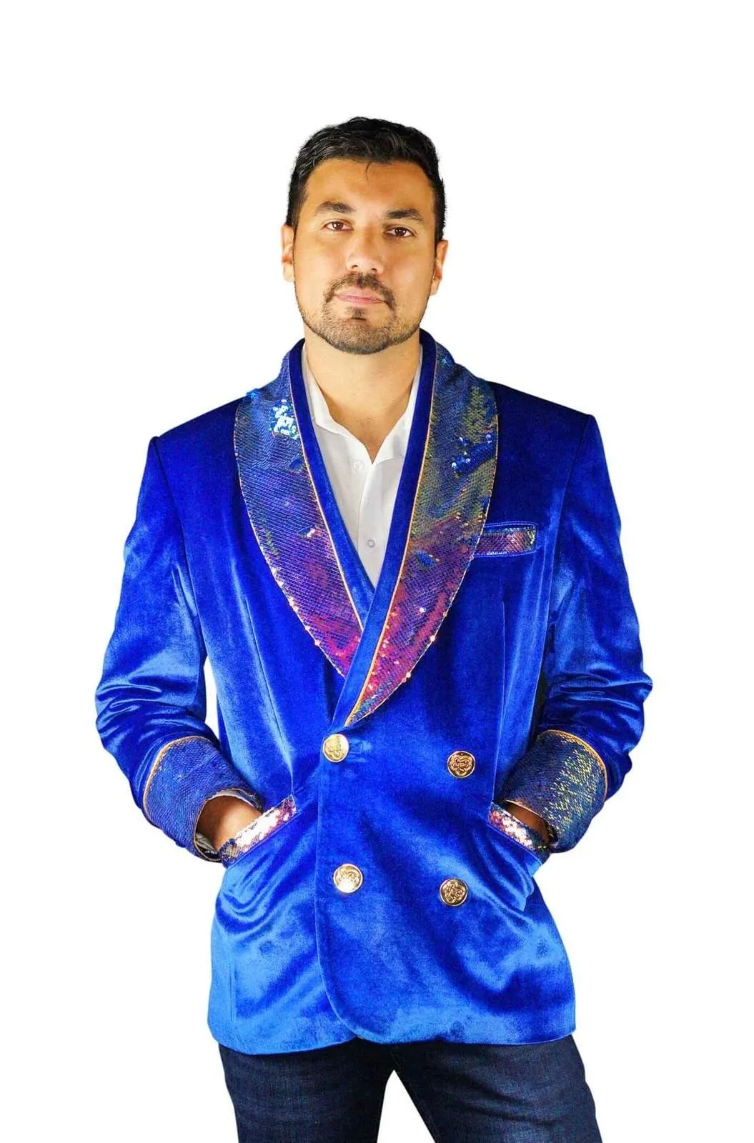 Mens Blue Velvet Smoking Jacket