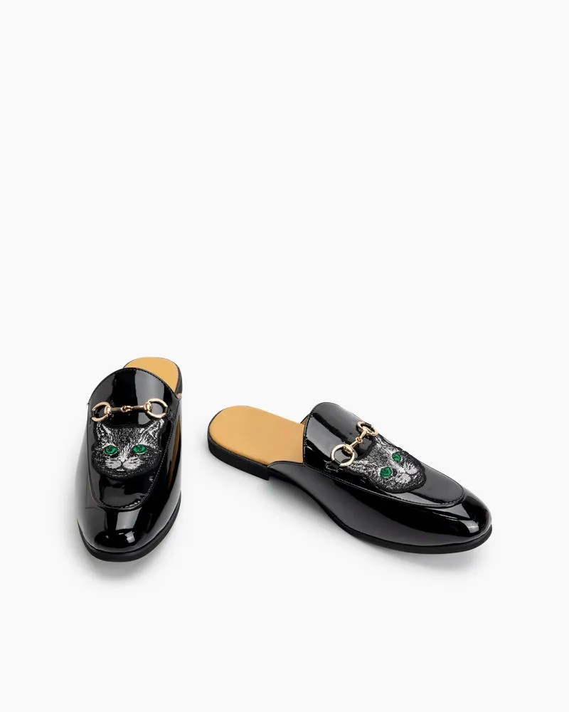 Men's Cat Pattern Embroidery Backless Slip On Mules