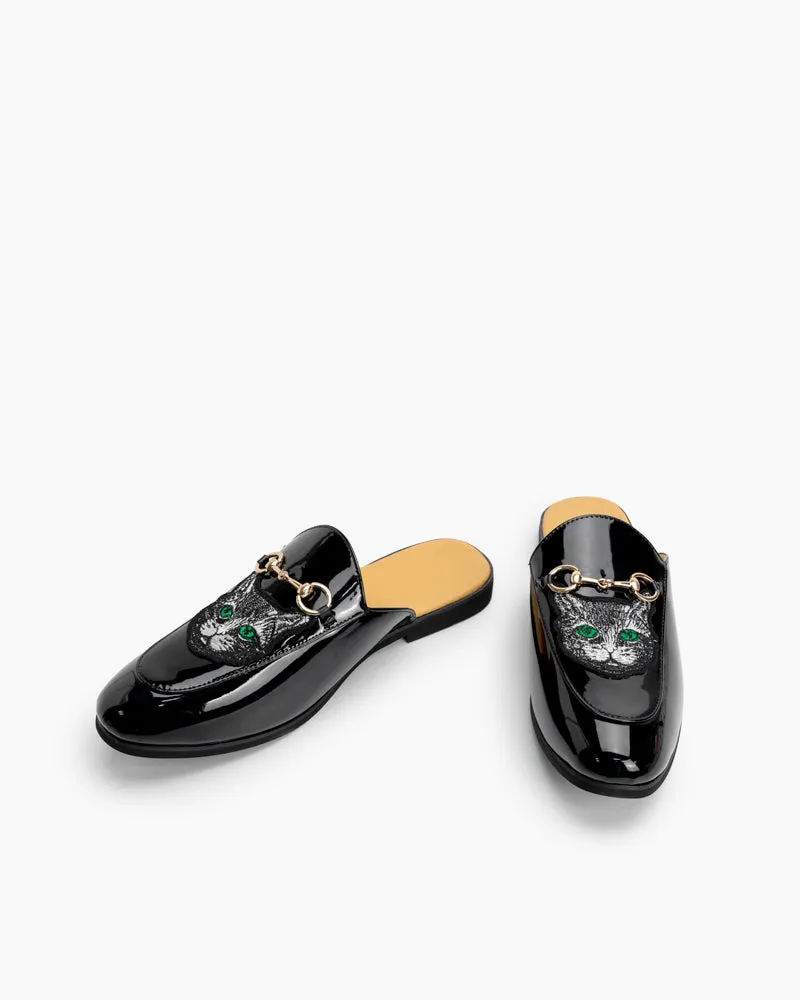 Men's Cat Pattern Embroidery Backless Slip On Mules