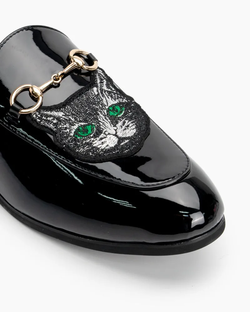 Men's Cat Pattern Embroidery Backless Slip On Mules