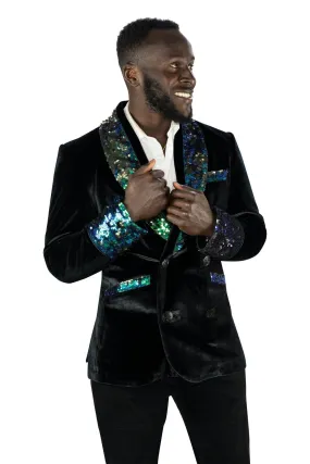 Mens Velvet Smoking Jacket - Iridescent Green